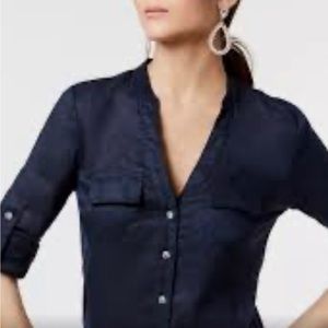 COPY - INC Linen Panel Blouse w/ Jewel Buttons Navy